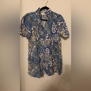 Pinch size large Paisley Print Blue and White Dress worn twice